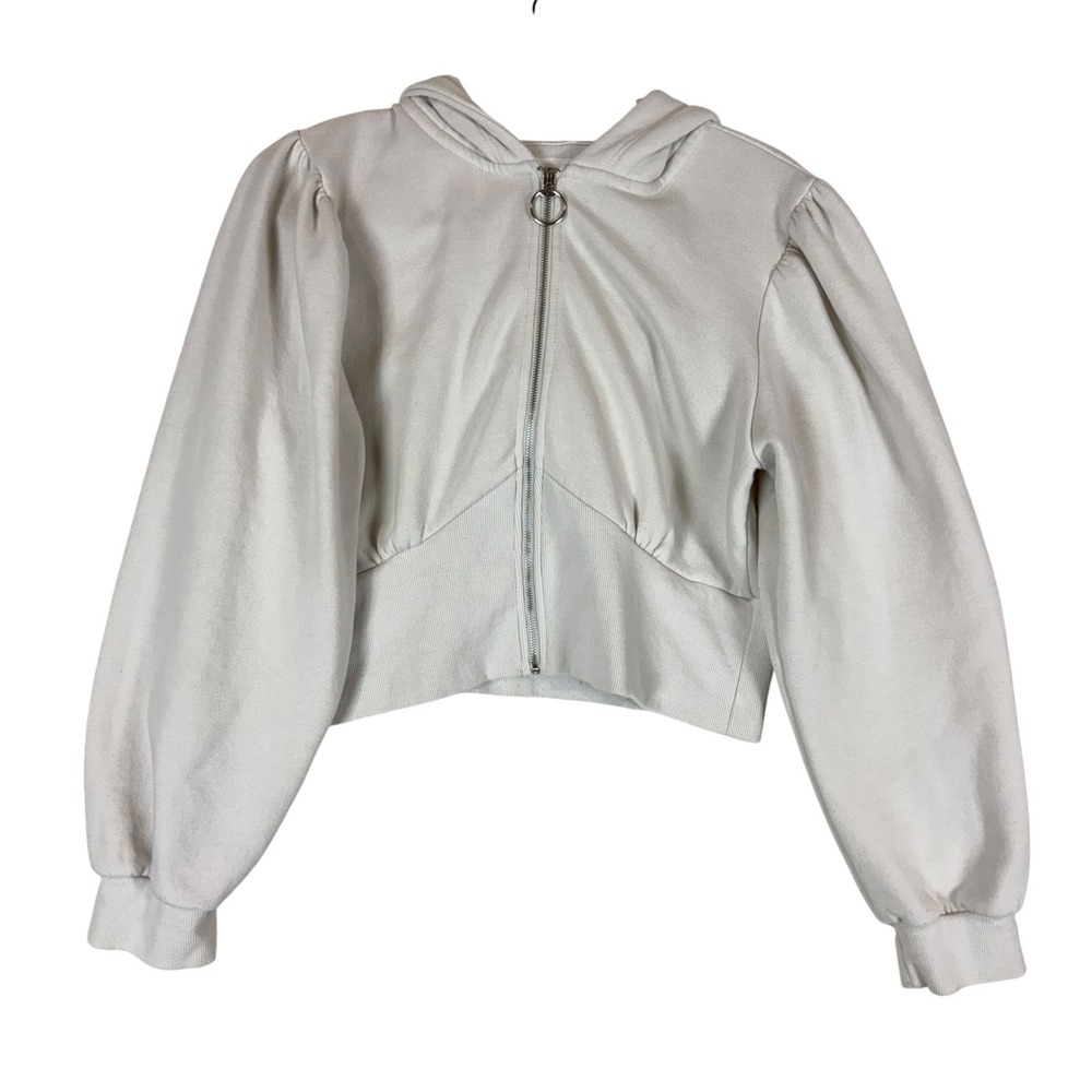 Reflex Hoodie Womens Large White Full Zip Cropped Balloon Sleeve Fleece